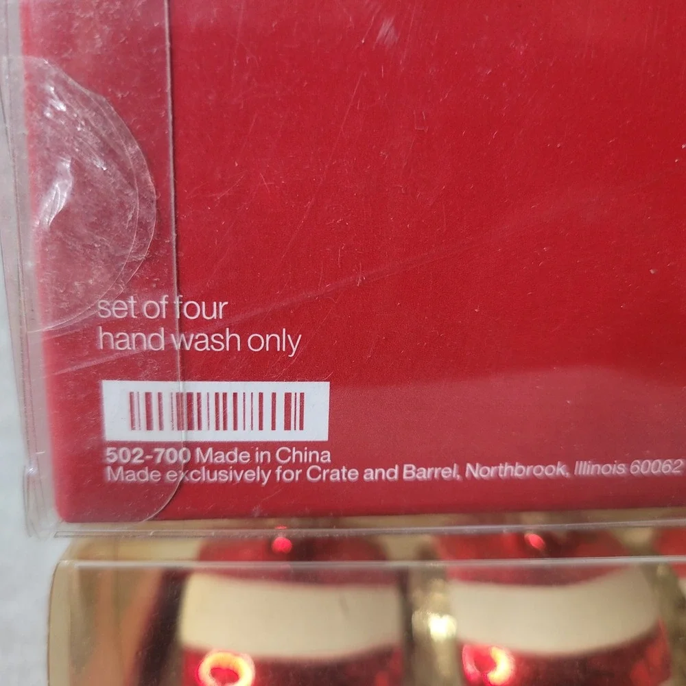 Crate & Barrel Christmas Ornament Napkin Rings Placecard Holders Red White 8 NEW